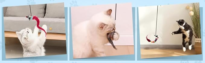 Interactive Cat Toys for Indoor Cats - Hanging Door Cat Toy with Bouncy Mouse and Bell - Door-Mounted Fun Toy for Cats at Home - Includes 2 Bonus Attachments