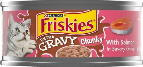 Friskies Purina Extra Gravy Wet Cat Food Chunky with Salmon in Savory Gravy - 5.5 oz. Cans,(Pack of 48)