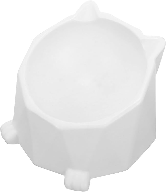 HOMSFOU Ceramic Elevated Cat Food Bowl with Neck Protection Raised Pet Feeding Dish Anti-Spill White for Indoor Cats