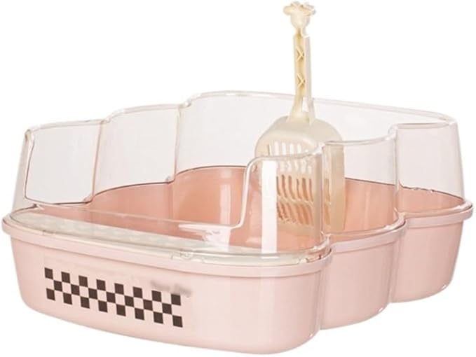 Pet Supplies, Extra Large Semi-Closed Cat Litter Box with Clear Flap & Scoop, Anti-Splash(Pink)