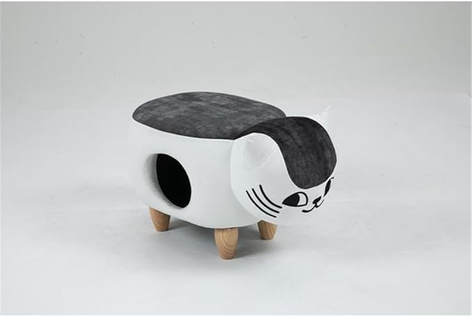 Pemberly Row Set of 2 Cat Condo Fabric Pet House Ottoman in Multi-Color