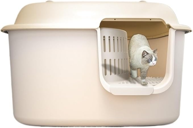 Pet Supplies, Covered Cat Litter Box,Leakproof High Walls & Control(White)