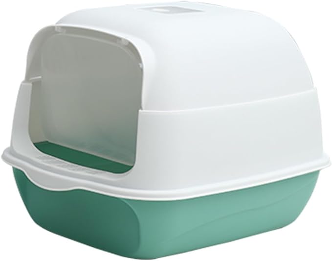 Hooded Cat Litter Box - Fully Enclosed Pet Toilet with Lid, Pink, 19.7" L X 13.8" W X 13" H - Easy Clean Handheld Design for Kitten & Cat Hygiene (Green)