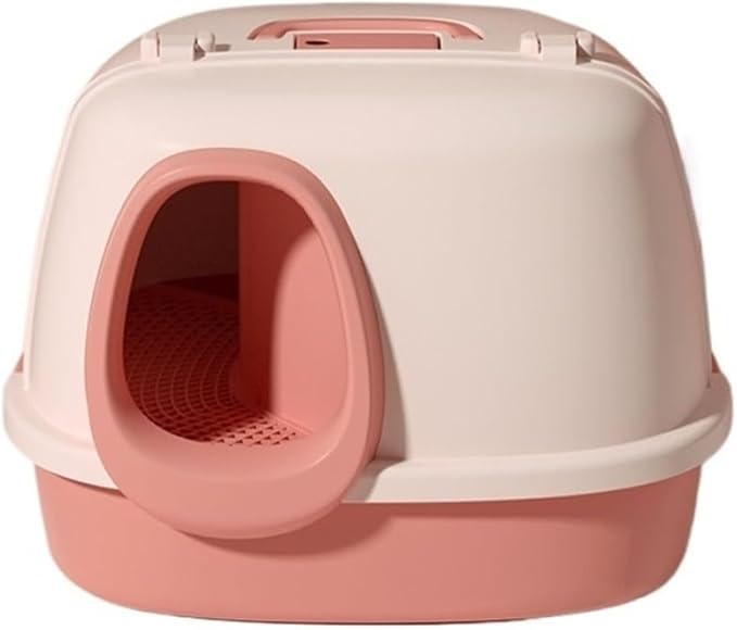 Pet Supplies, Enclosed Cat Litter Box with Leakproof Pedal & Scoop,Easy Clean Large Kitty Toilet(Pink)
