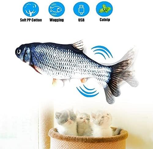 Cat Toys Catnip Automatic Flip Fish Dolls, Cat Toys, Applicable to All Kinds of Cats, USB Electric Mobile pet Toys, Electric Puppet Fish, Suitable for Cats