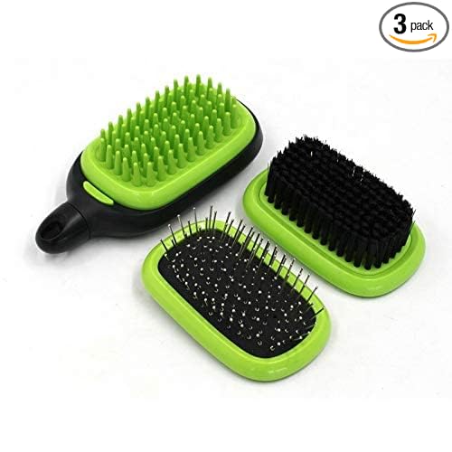 H&H Pets Grooming Kit for Dogs & Cats - 3 in 1 Professional Pet Brush - Bath Massage, Pin Slicker & Bristle Brush - Lightweight & Compact for Everyday Use