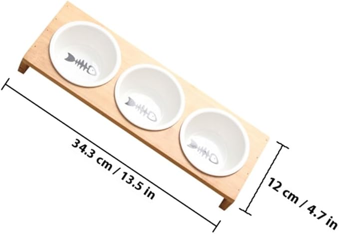 Elevated Frame Cat Food Bowl Set with 3 Ceramic Bowls for Cats and Dogs Multi-Function Pet Feeding and Watering Dish Wear-Resistant for Indoor and Outdoor Use