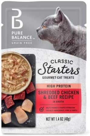 Pure Balance Classic Starters Gourmet Cat Treats, Shredded Chicken & Beef in Broth, 1.4 oz, 5 Pack