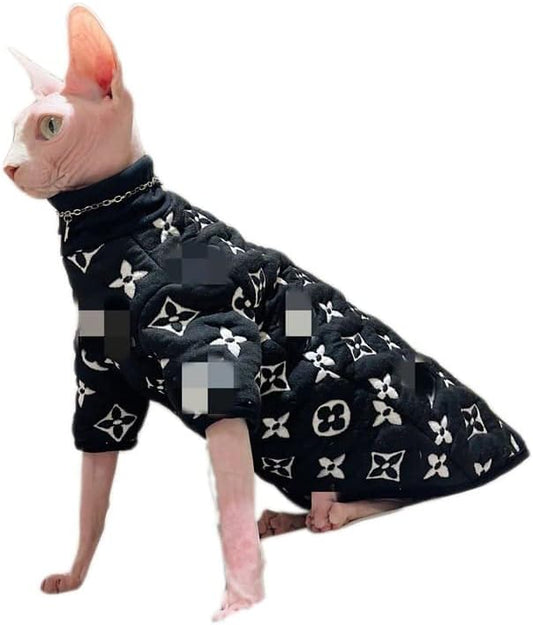 Sphynx Cat Clothes Breathable Pure Cotton Fashion Icon Cat Sweater Kitten Outfit with Sleeves for Sphynx Cornish Rex, Devon Rex, Peterbald (XXL, Black)