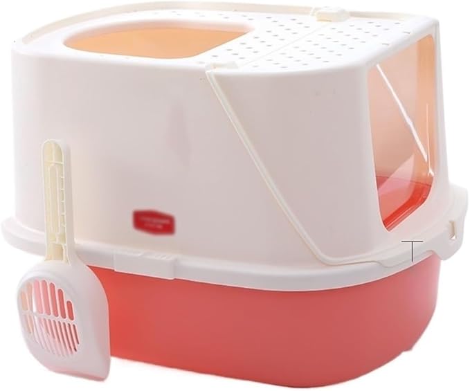 Pet Supplies, Cat Litter Box with Scoop,Enclosed Design for Large Cats, Easy Clean(Pink)