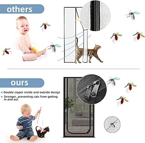 Reinforced Cat Screen Door,Fits Door Opening Size 34''x 81'',Thickened Cat Resistant Mesh Screen Door for Living Room,Kitchen,Bedroom,Cat Proof Screen with Zipper Closure.