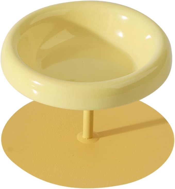 Ceramic cat Special Bowl pet Bowl Feeder Tall cat and Dog Food Utensils Food Basin Kitten Bowl Rice Bowl Neck Guard Dinner Plate Diameter 13.6cm Yellow