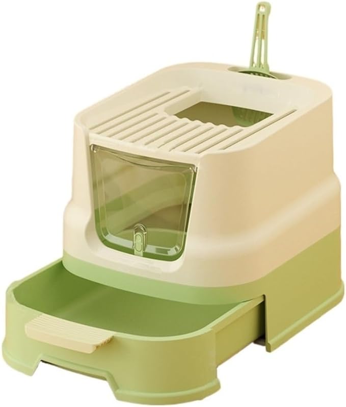 Pet Supplies, Enclosed Top-Entry Cat Litter Box with Lid & Scoop, Large Anti-Splash Drawer Design
