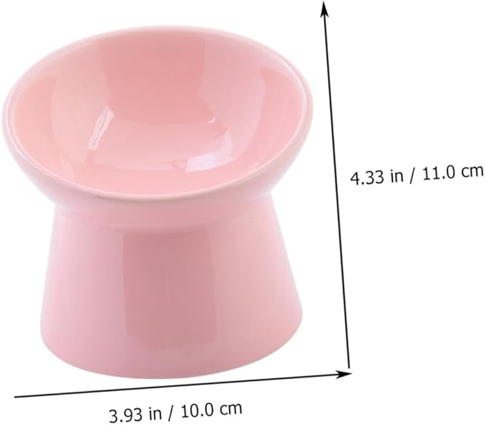 FRCOLOR Ceramic Raised Pet Food Bowl with Slanted Edge for Neck Protection, Pink Cat and Dog Feeder Bowl Suitable for Cats and Small Dogs in Feeding Watering Supplies