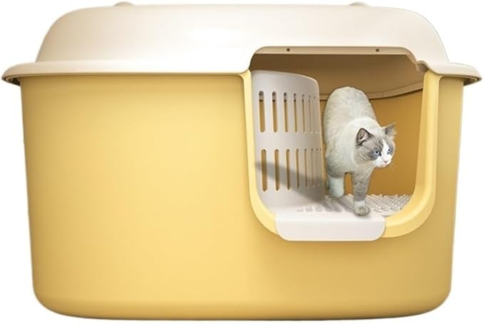 Pet Supplies, Covered Cat Litter Box,Leakproof High Walls & Control(Yellow)