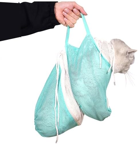 4Pcs Cat Scratch Cover for Nursing Rehabilitation, Adjustable Cat Bath Gloves,Cat Bathing Bag, Cat Grooming Mesh Bag (Grey-1)
