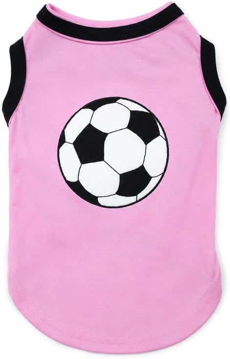 Petitebella Soccer Dog Shirt - Sporty Puppy T-Shirt with Soccer Ball, Breathable Soft Cotton Pet Clothes for Small Dogs Cats, Lightweight Summer Vest Apparel for Game Day Training (Pink, X-Large)