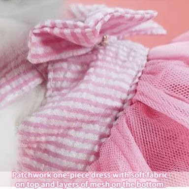 Rabbit Dress Bunny Costume Clothes Skirt Daily Wear Cloth for Small Cat Dog Puppy Chinchilla Guinea Pig, Small Animal Dress for Party Photo (Striped Pink,XS)