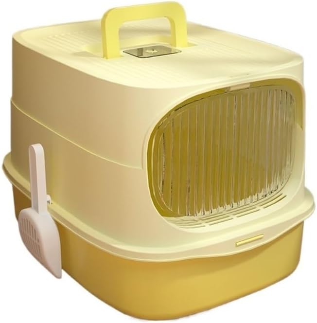 Pet Supplies, Large Plastic Cat Litter Box with Lid & Scoop,High Sides for Big Cats(Yellow)