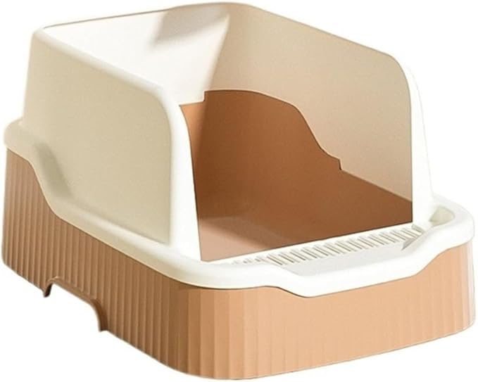 Pet Supplies, Leakproof Open Cat Litter Box with Scoop & High Walls, Easy Clean(Brown)