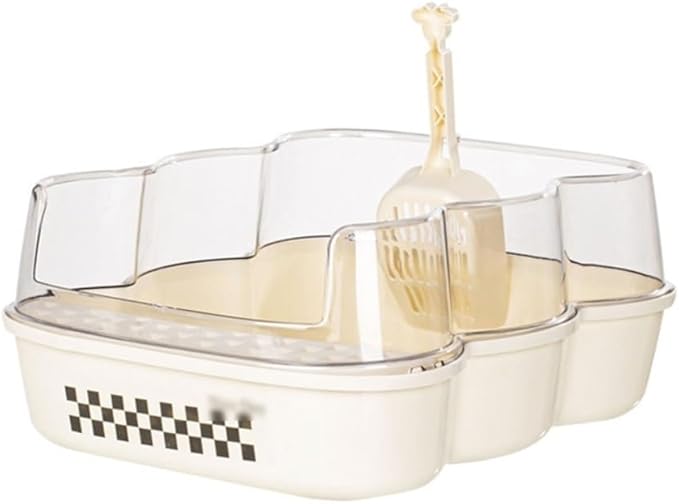 Pet Supplies, Extra Large Semi-Closed Cat Litter Box with Clear Flap & Scoop, Anti-Splash(Beige)