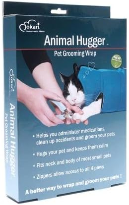 Jokari Animal Hugger Wrap Bag Carrier to Groom Cats, Pets, and Small Dogs or Kittens. Clip Nails, Brush Fur or Hair, Hold Furry Friends Snug and Safe. Great Grooming Kit Supplies for Pet Baths (Blue)