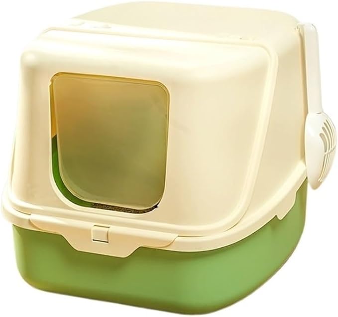 Pet Supplies, Enclosed Hooded Cat Litter Box with Door Flap, Easy Clean Plastic Tray(Green)
