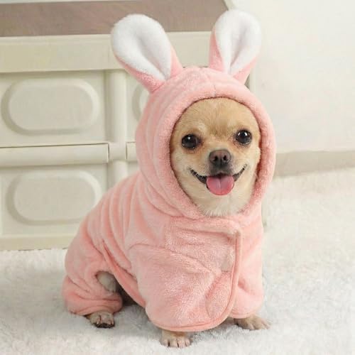 Dog Bathrobe Super Absorbent Towel for Small Dogs Cats Fast Drying Dog Robe Coat with Hood Puppy Cat Bath Towel Wrap Pet Grooming Supplies After Shower (Pink,XS)
