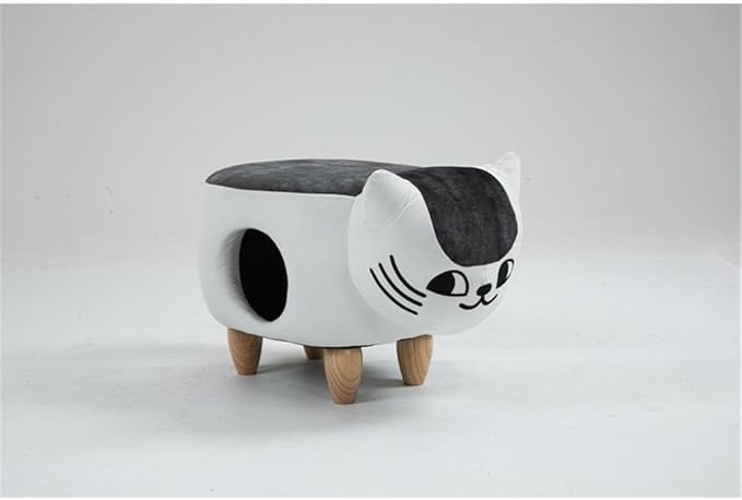Pemberly Row Set of 2 Cat Condo Fabric Pet House Ottoman in Multi-Color