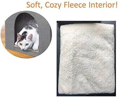Collapsible 2-in-1 Faux Leather Pet Ottoman Foot Stool with Fleece Interior Cushion (15", Taupe) - Cube/Indoor House - Pet Cave Bed Tunnel Hideaway for Small to Medium Cats and Dogs