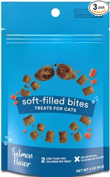 Salmon Cat Treats Bundle - Crunchy Soft Filled Bites + Lickable Puree Squeeze Tube - Healthy Training Treats Indoor Cats Kittens Senior - Low Calorie Food Topper No Artificial Flavors Wheat Soy Free