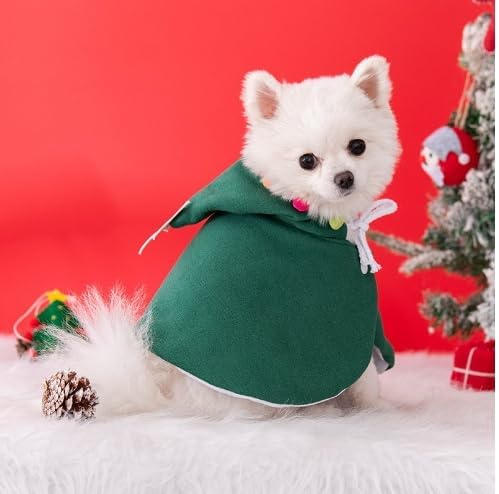 ANIAC Pet Dog Christmas Costume Puppy Cloak with Star and Pompoms Cat Santa Cape with Hat Winter Dog Outfit for Cats and Small Dogs (Medium, Green)