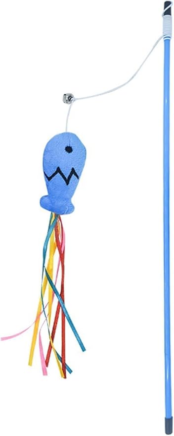 Blue Cat Wand Kitten Teaser Stick Portable Cat Teaser Fish Design Safe Colorful Balls Cats