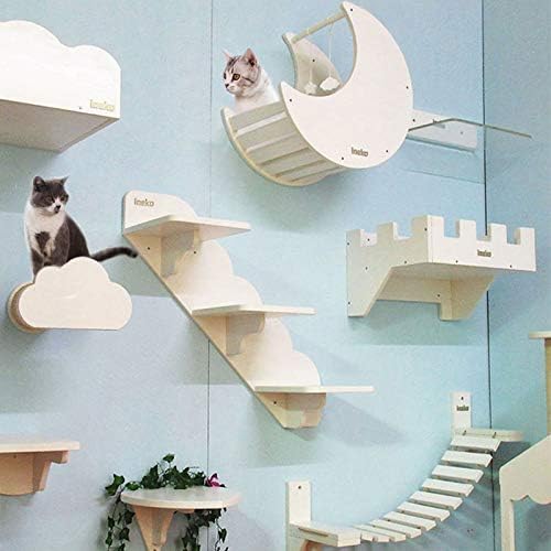 La La Pet® Wall-Mounted Cat Bed Condo Wood Cat Shelf Board Floating Cat Scratcher Cat Perch Mod Cat Furniture Cat Climber Tower Tree(Cloud)
