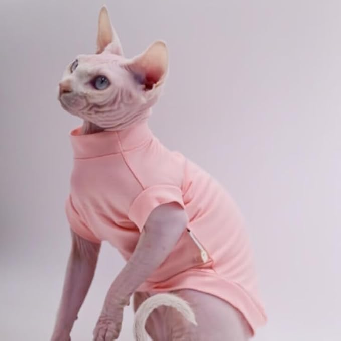 Cotton Sphynx Cat Clothes Spring and Summer Thin High Stretch Hairless Cat Clothes for Devon Rex, Konish Clothes Cat Apparel for Small Cats and Dogs… (Pink, X-Small)