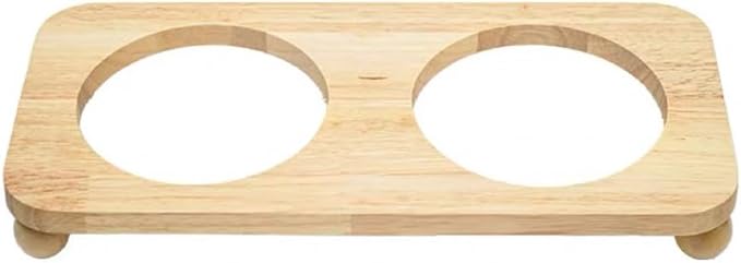 Ceramic Elevated Dog Cat Food Bowl Set with Wooden Stand, Raised Cat Slow Feeders, no Black Chin, Pet Food and Water Dishes, for Kitten Pubby Small Animal