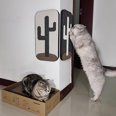Miwoowim 4 Pcs Cat Scratcher Wall Mounted Scratch Pad +Cat Scratcher Box Door Cat Nail File Scratcher for wall Modern Cute Cardboard Vertical Cat Scratching Post, Furniture Protector