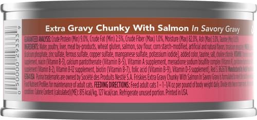 Friskies Purina Extra Gravy Wet Cat Food Chunky with Salmon in Savory Gravy - 5.5 oz. Cans,(Pack of 48)