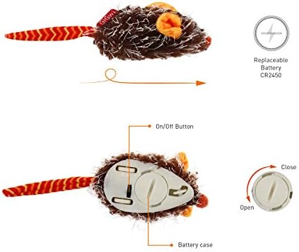 Gigwi Interactive Cat Toy Moving Mouse, Automatic Cat Toy Mice Electronic with Furry Tail, Squeaky Cat Toys for Indoor Cats/Outdoor Exercise (Orange Ear)