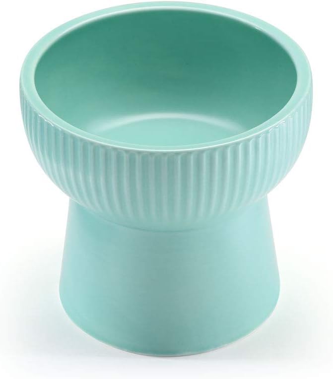 Raised Cat Food Bowl, Stress Free, Backflow Prevention, Elevated Cat Food Bowl Water Bowls with Stand, Porcelain,Dishwasher and Microwave Safe,Green