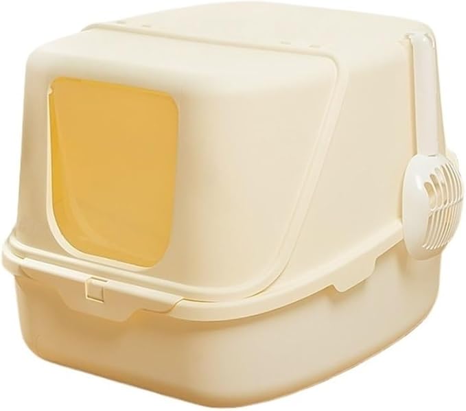 Pet Supplies, Enclosed Hooded Cat Litter Box with Door Flap, Easy Clean Plastic Tray(Yellow)
