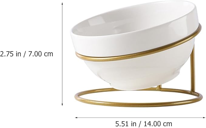 TOYANDONA Ceramic Pet Food Bowl Iron Raised Slant Stand, Elevated Cat Dog Feeder Bowl for Spine Protection, Suitable for Household Feeding and Watering Random Style