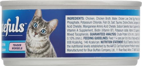 Blue Buffalo Tastefuls Natural Tender Morsels Wet Cat Food,Chicken Entrée 5.5-oz cans,(Pack of 48)