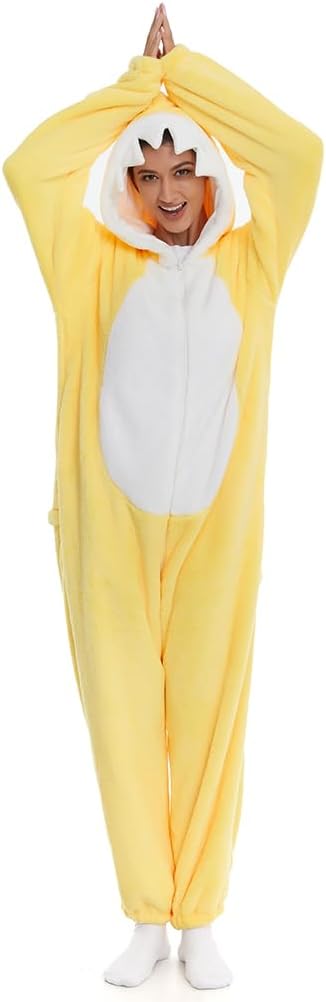 HSCTEK Fuzzy Teddy Fleece Adult Onesies Pajamas - Teen Long Sleeve Zip Up Hooded Blanket Sleep - One Piece Costume