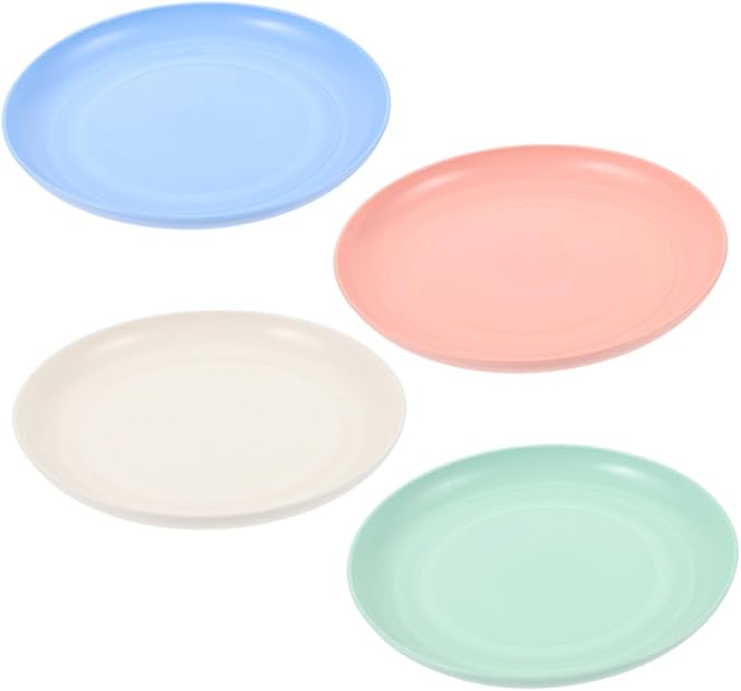Beaupretty 4pcs Shallow Cat Food Bowls Set Wide Round Cat Dishes 20cm Whisker Friendly Feeding Plates for Kittens and Short-Legged Multi-Color Pet Feeding and Watering Supplies