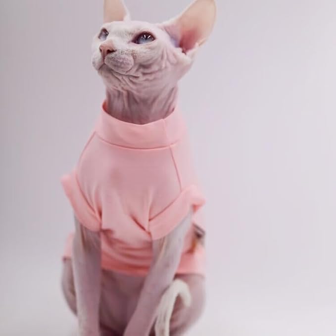 Cotton Sphynx Cat Clothes Spring and Summer Thin High Stretch Hairless Cat Clothes for Devon Rex, Konish Clothes Cat Apparel for Small Cats and Dogs… (Pink, XX-Large)