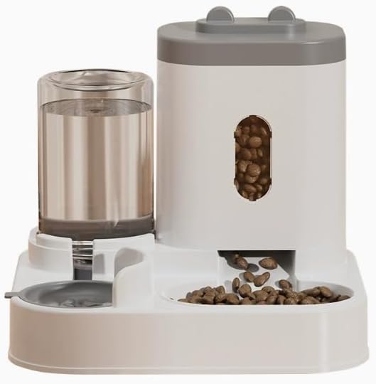 Cat Water Dispenser and Automatic Cat Food Feeder Integrated Water Feeder (Gray, 10.63x9.06x10.63in)