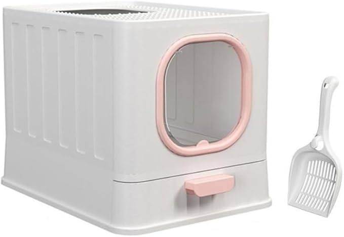 Pet Supplies, Enclosed Cat Litter Box with Door & Scoop, Large Top Entry Anti-Splash(Pink)