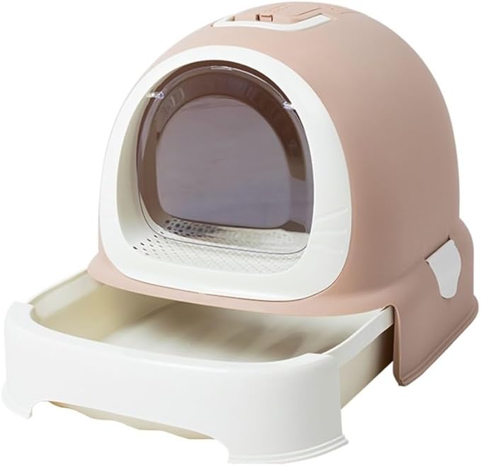 Pet Supplies, Enclosed Hooded Cat Litter Box with Handle,Portable Privacy Drawer Toilet(Pink)
