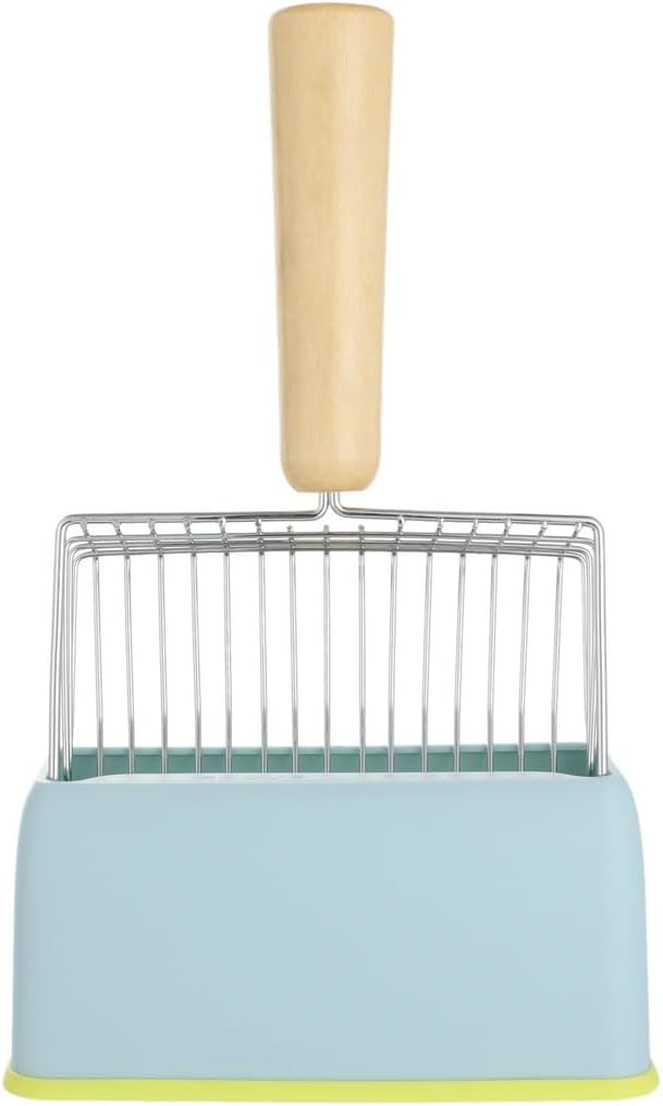 Cat Litter Scoop with Abs Holder and Stand, Metal Poop Scooper Set with Wooden Handle for Litter Box Cleanup